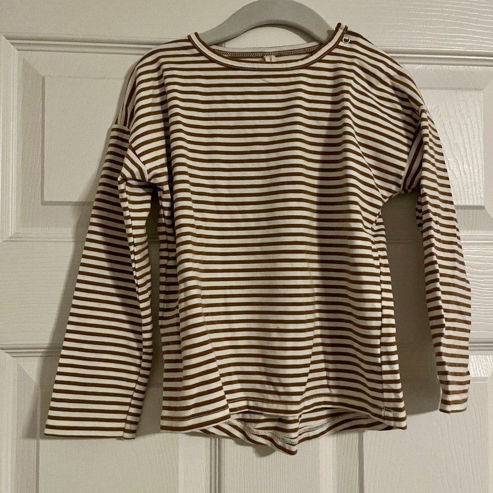 Quincy Mae // Brown and white striped long sleeve tee // Size 4-5